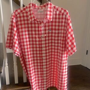 Columbia Red and White Casual Button Down Shirt